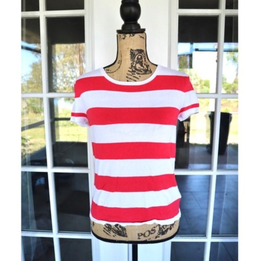 Liz Claiborne Short Sleeve Top Striped Coral White S